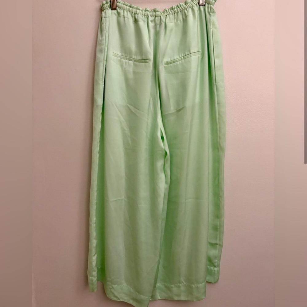 Women’s Wide-Leg Satin Pants in Light Green - Picture 4 of 4